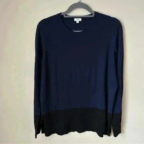 Vince Navy Blue Black Colorblock Long Sleeve Cashmere Blend Sweater Size Large - Picture 2 of 7